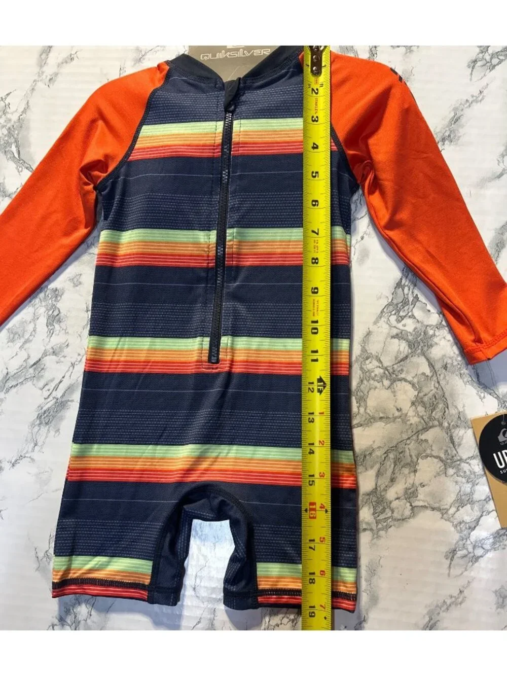 Quiksilver 18M Toddler Boys UPF 50+ Long Sleeve Striped Swimsuit Navy & Orange